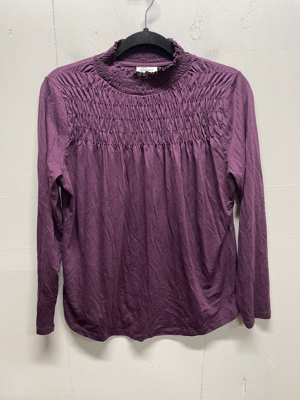 Sundance Women's Long Sleeve Smocked Neck Blouse Size PL Petite Large Purple